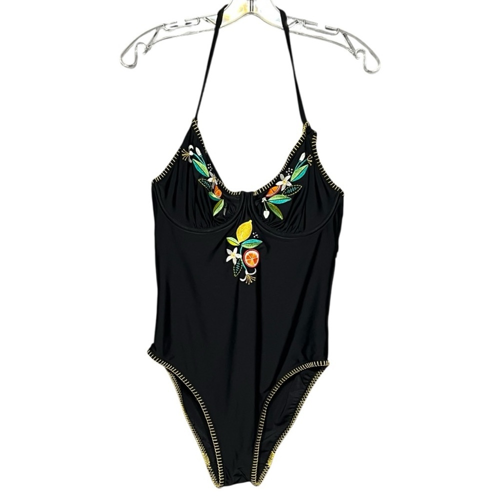 Figleaves Fuller Bust Embroidered Double Strap Swimsuit 34DDD Black One Piece - Picture 5 of 14